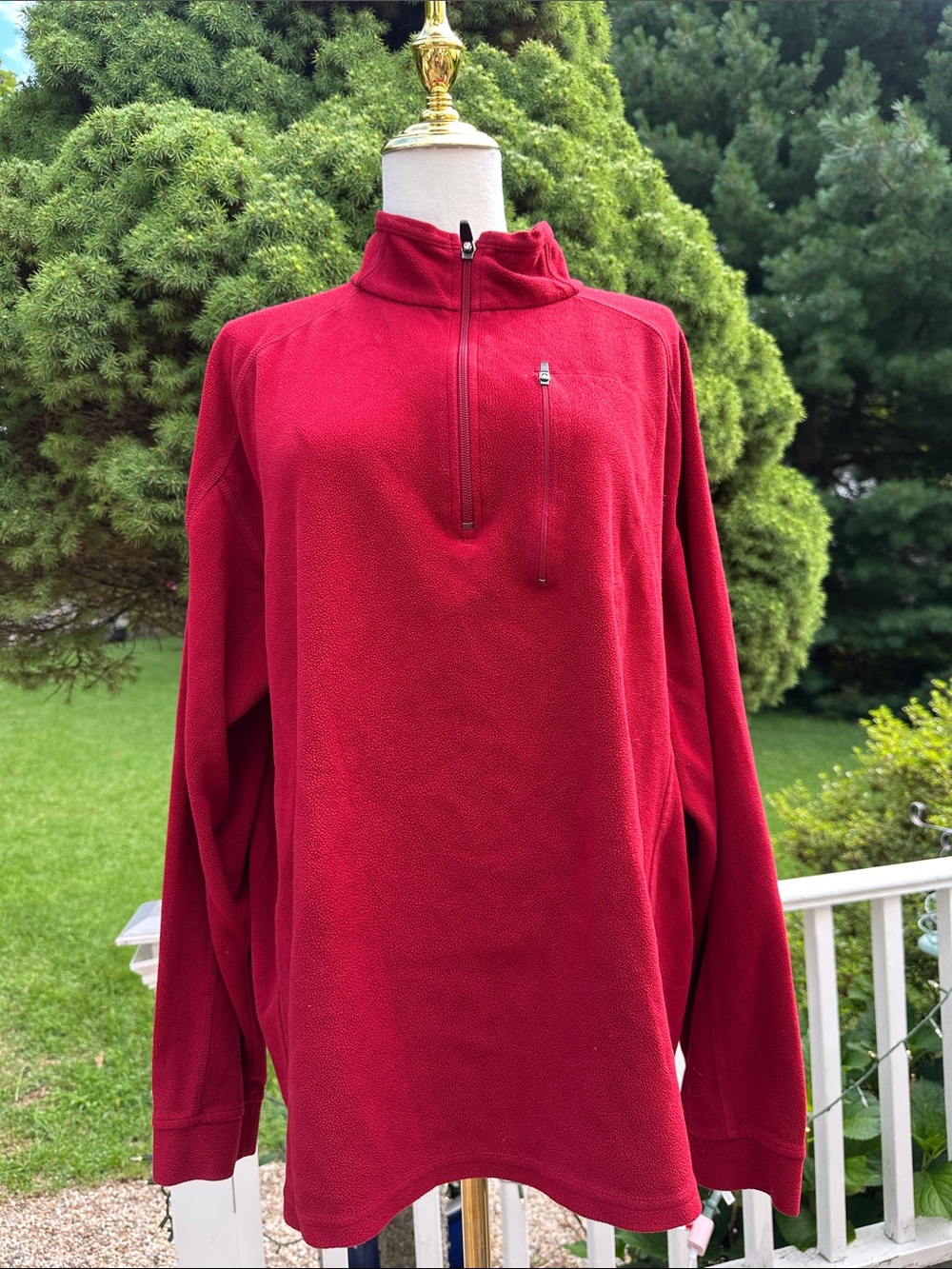 LL BEAN Men's Red Quarter-Zip Fleece Pullover